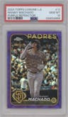 Manny Machado from the 2024 Topps Chrome Logofractor set featuring a Purple MLB Refractor parallel graded by PSA and given an overall grade of 10.