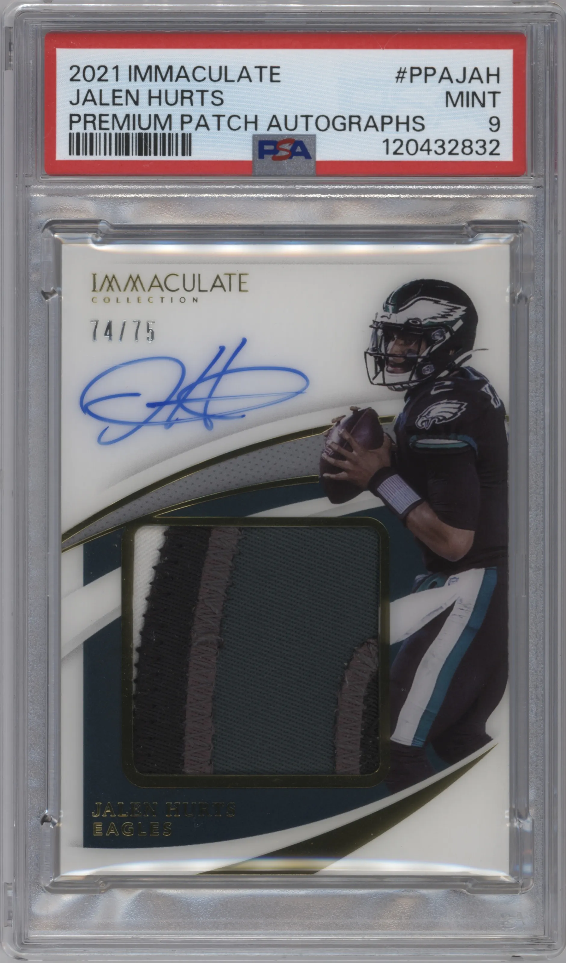 2021 Panini Immaculate Collection Prem.Patch Auto. Jalen Hurts #PPA-JAH PSA 9