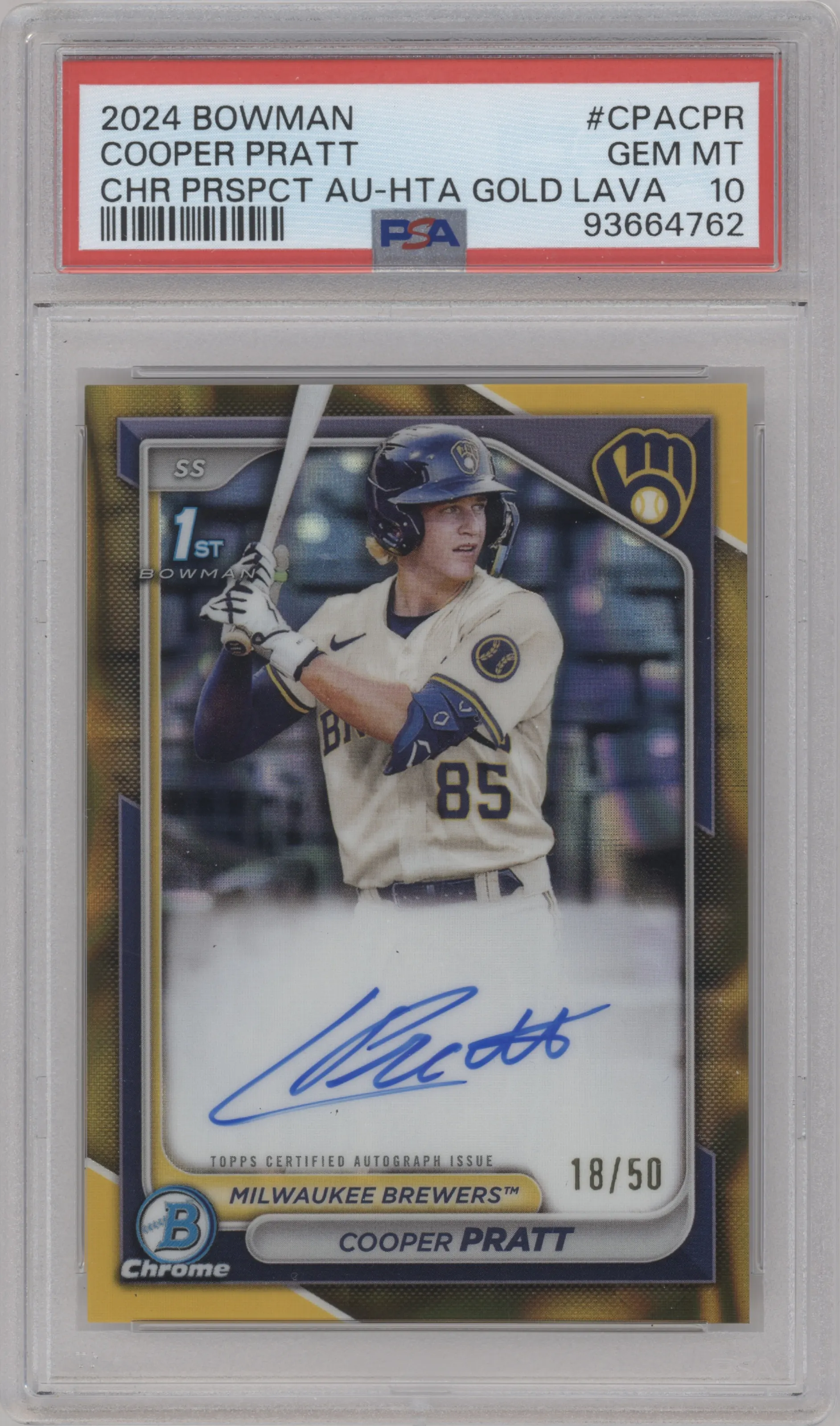 2024 Bowman Chr.Pros.Auto Cooper Pratt HTA Gold Lava Refractor #CPA-CPR PSA 10
