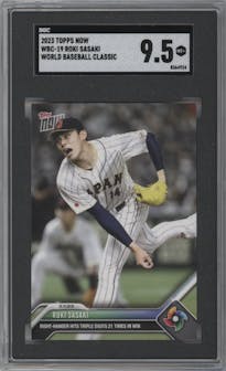 Roki Sasaki from the 2023 Topps Now World Baseball Classic set graded by SGC and given an overall grade of 9.5.