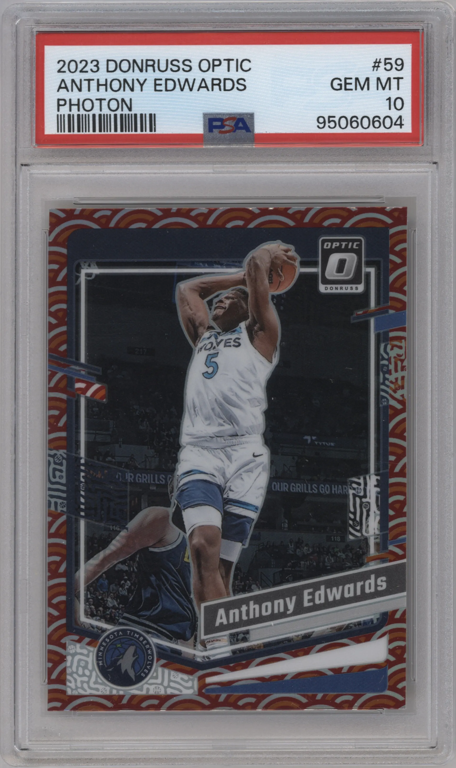  Anthony Edwards from the 2023-24 Donruss Optic set featuring a Photon  parallel graded by PSA and given an overall grade of 10.