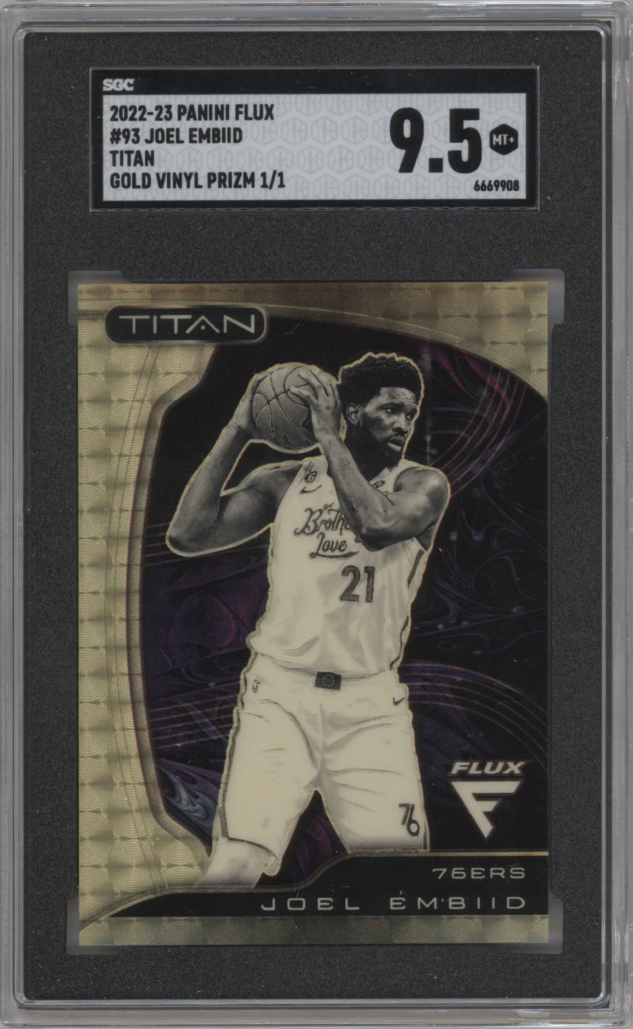 2022 Panini Flux Titan Joel Embiid Gold Vinyl SGC 9.5