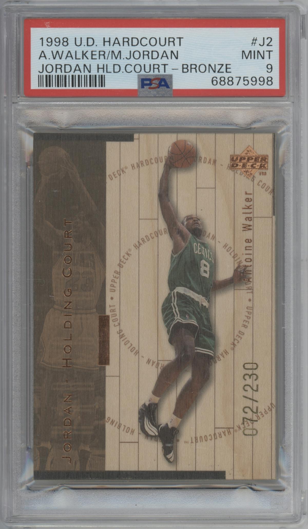Antoine Walker/Michael Jordan from the 1998 Upper Deck Hardcourt set featuring a Bronze parallel graded by PSA and given an overall grade of 9.