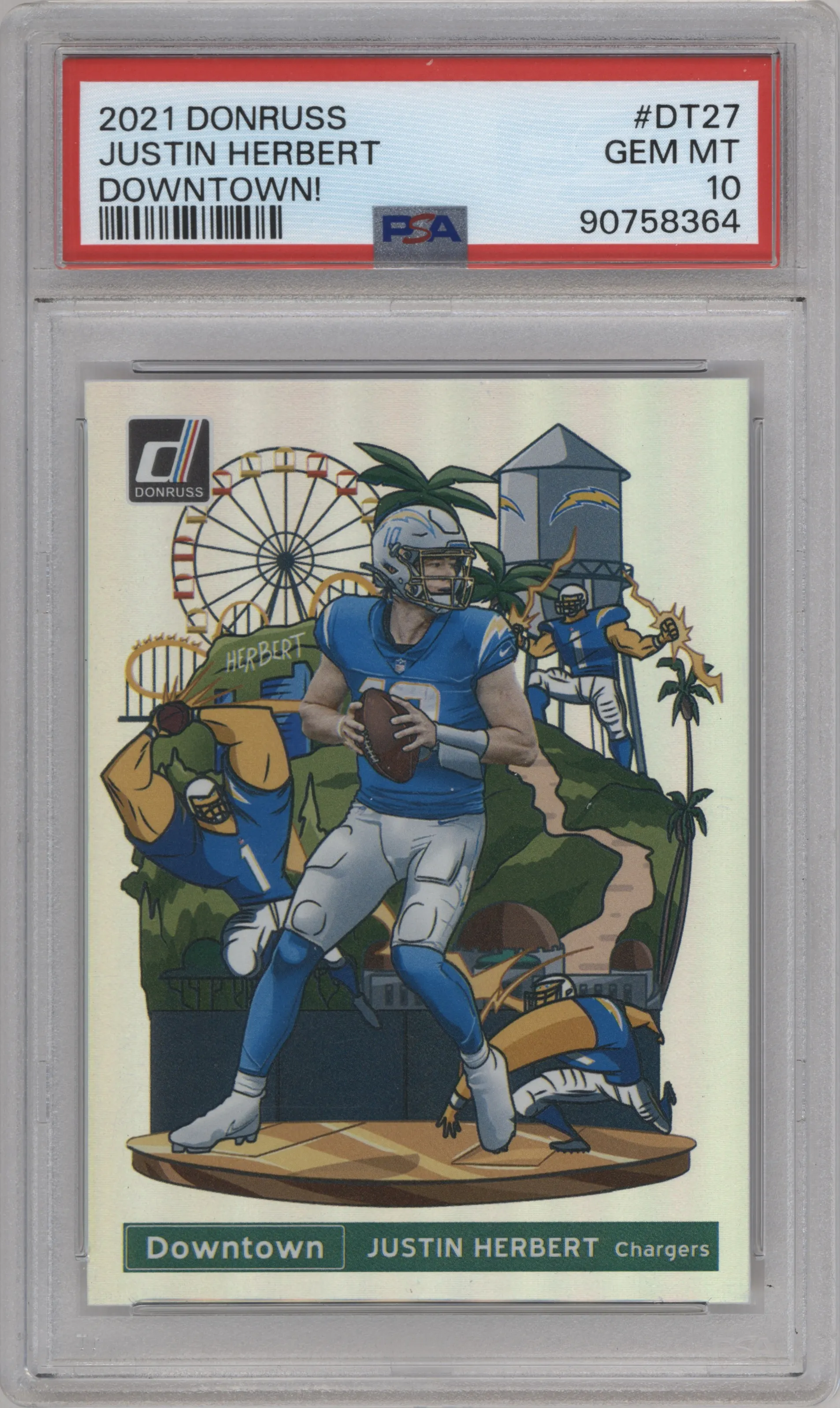 Justin Herbert from the 2021 Panini Donruss set graded by PSA and given an overall grade of 10.