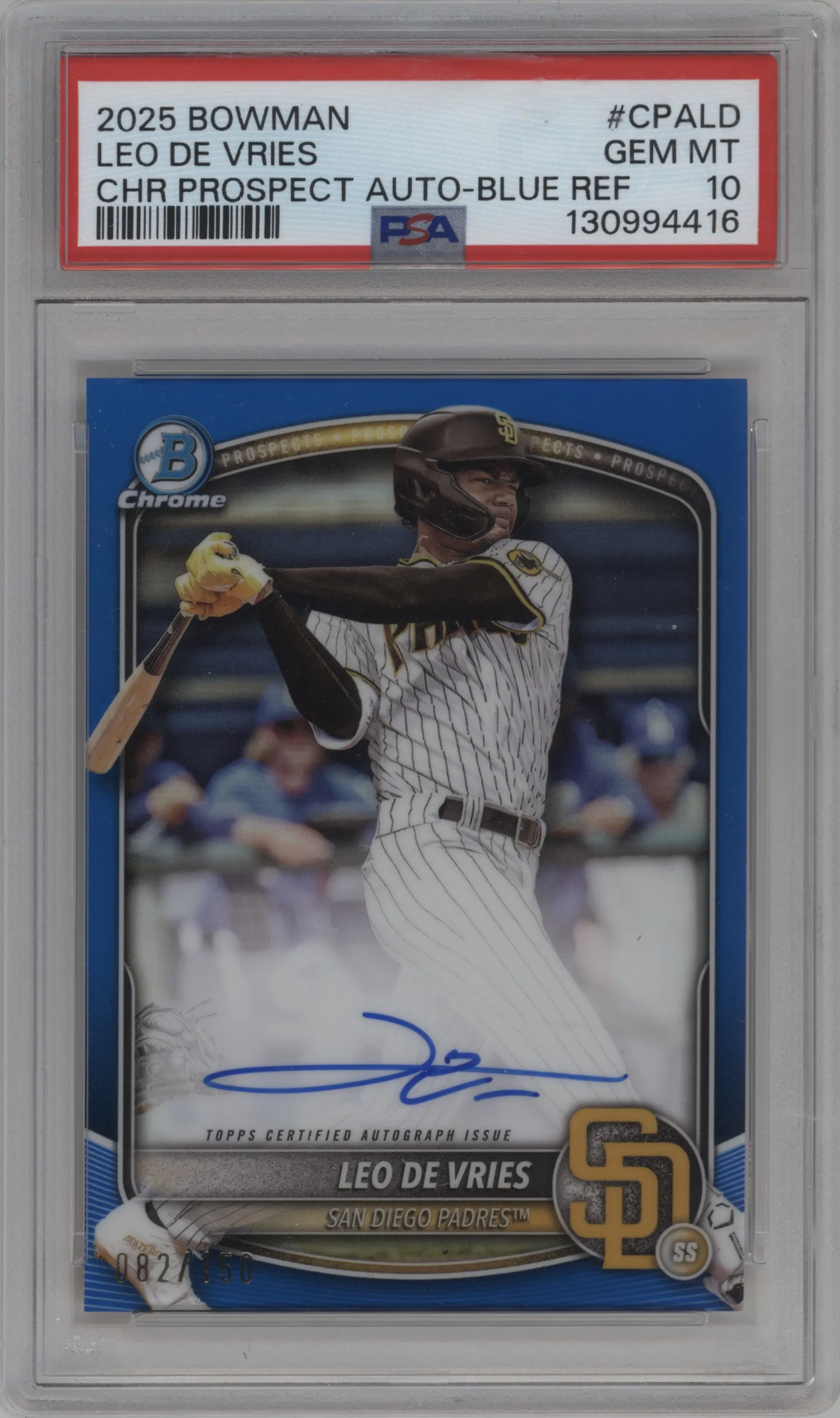 2025 Bowman Chr.Pros.AU Leo De Vries Blue Refractor #CPA-LD PSA 10
