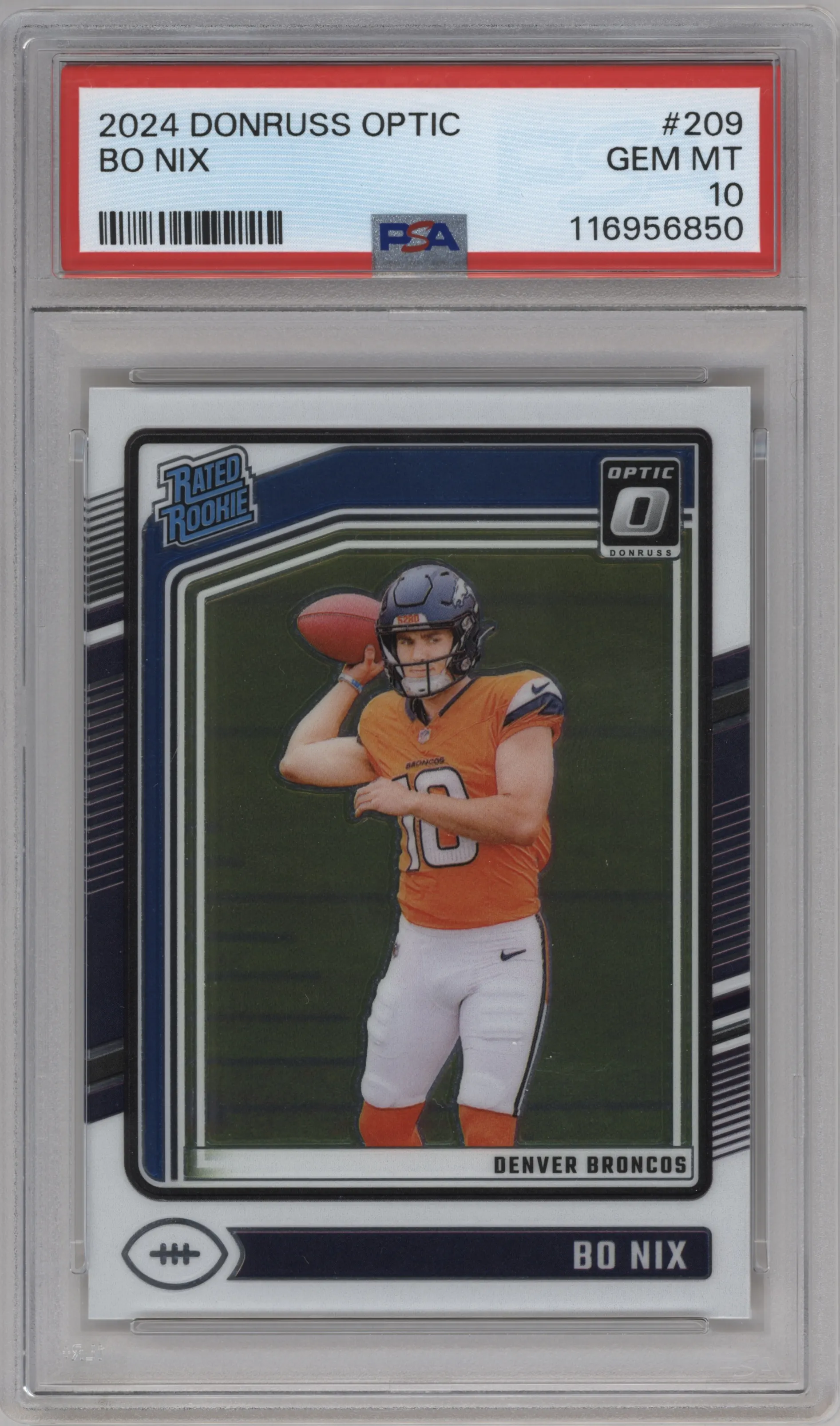 2024 Donruss Optic Rated Rookie Bo Nix #209 PSA 10