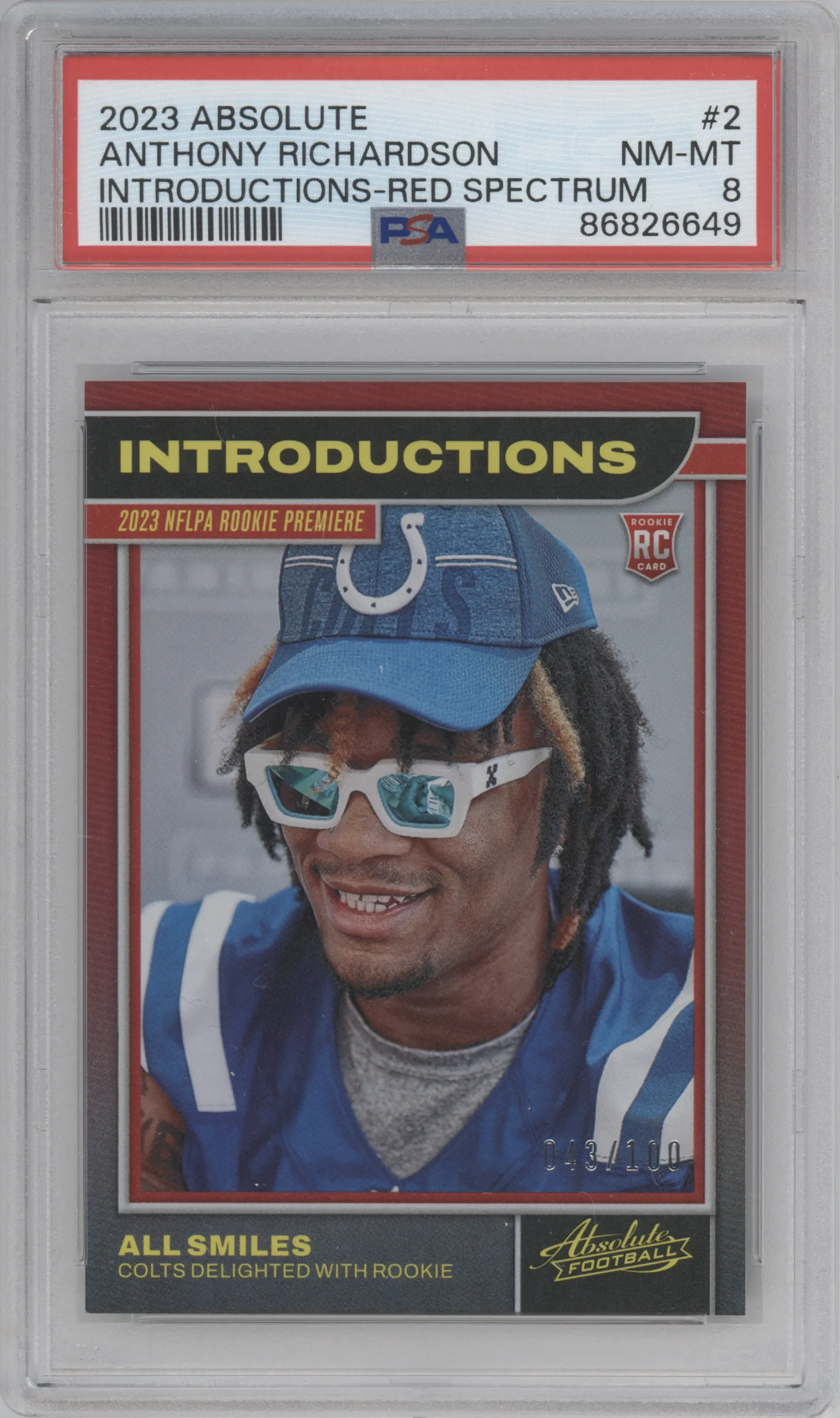 2023 Panini Absolute Introductions Anthony Richardson Red Spectrum PSA 8