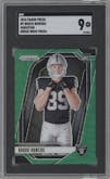 Brock Bowers from the 2024 Panini Prizm set featuring a Green Wave parallel graded by SGC and given an overall grade of 9.