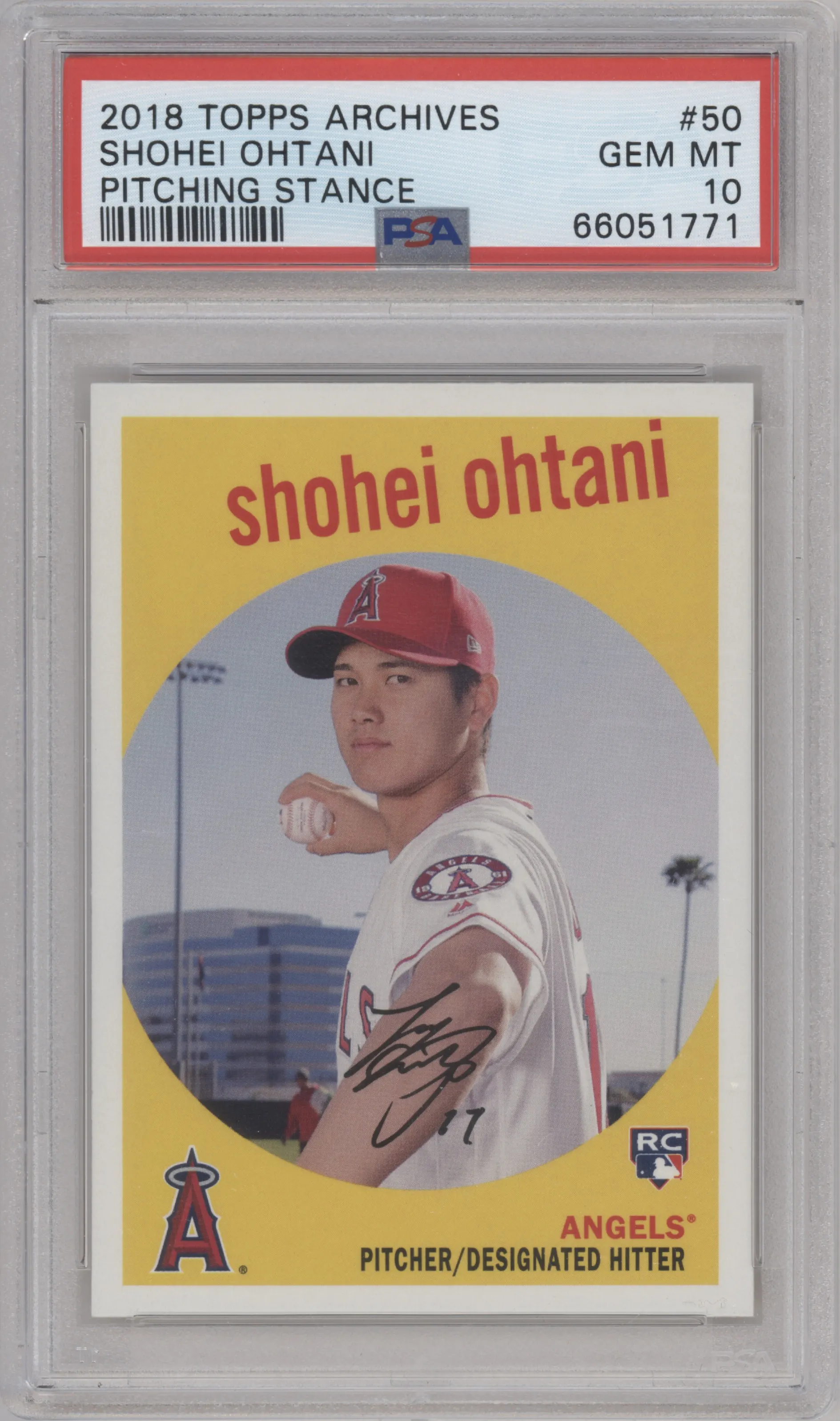 Shohei Ohtani from the 2018 Topps Archives set graded by PSA and given an overall grade of 10.