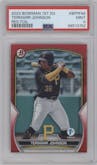 Termarr Johnson from the 2023 Bowman 1st Edition  set featuring a Red Foil parallel graded by PSA and given an overall grade of 9.