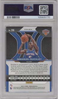 Immanuel Quickley from the 2020-21 Panini Prizm set featuring a Choice Tiger Stripe parallel graded by PSA and given an overall grade of 8.