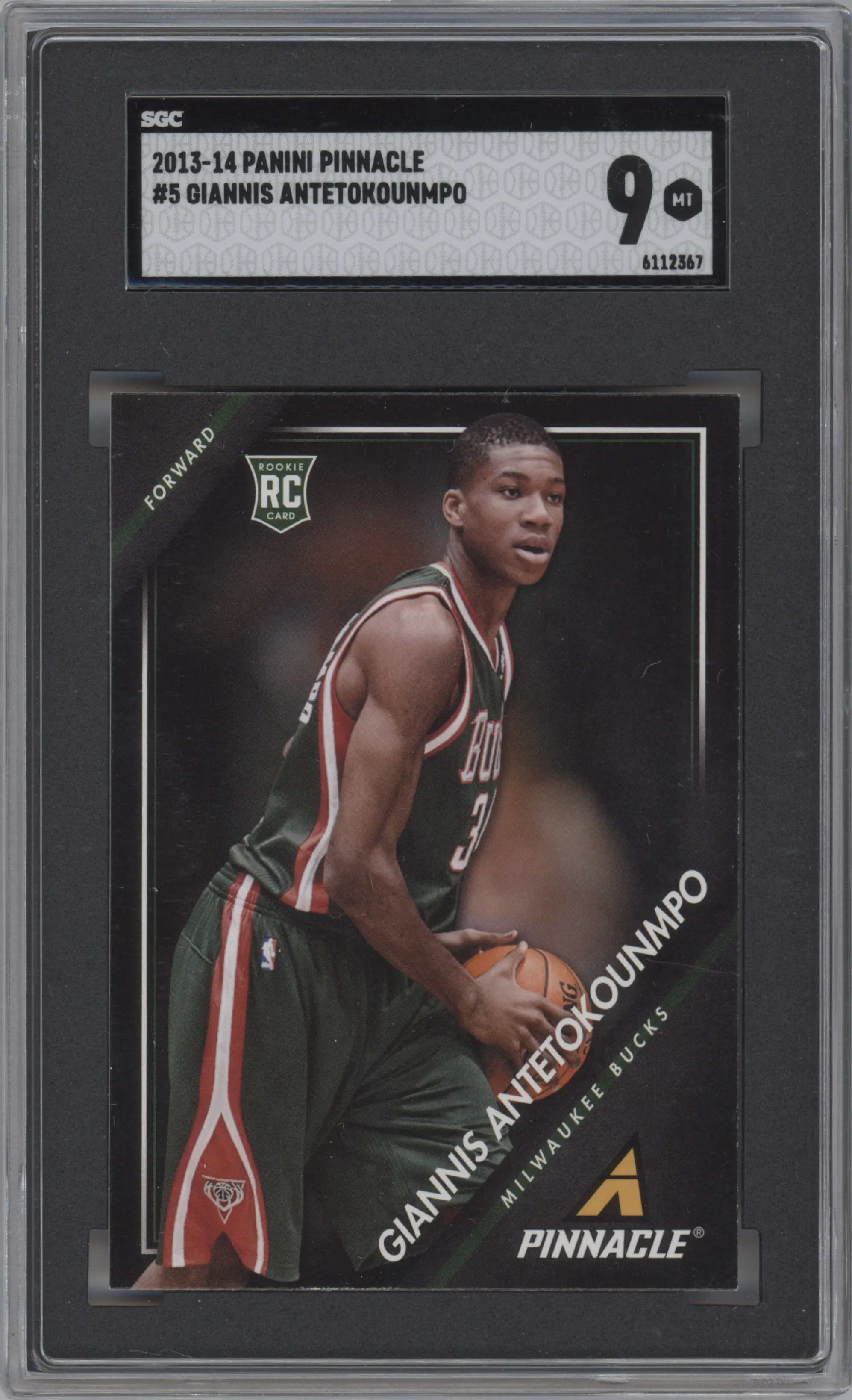 Giannis Antetokounmpo from the 2013-14 Panini Pinnacle set graded by SGC and given an overall grade of 9.