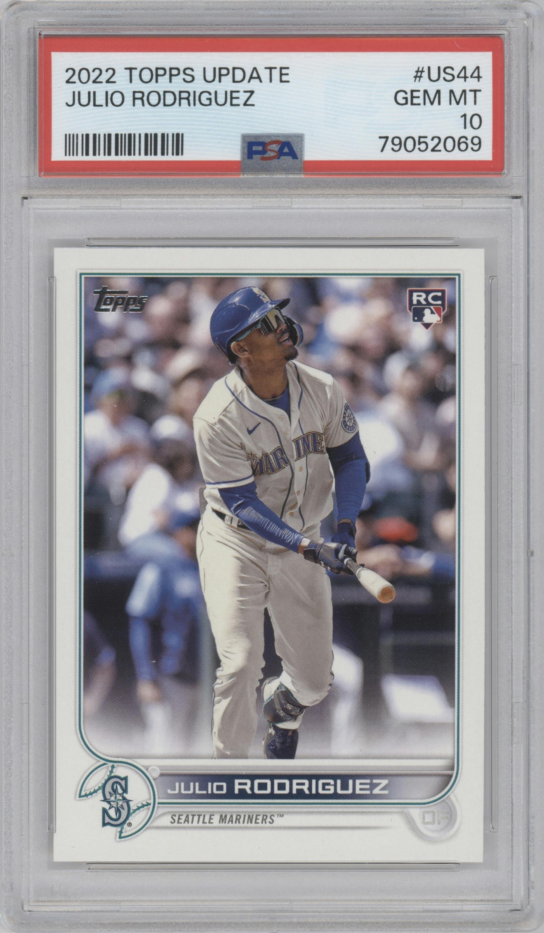 Julio Rodriguez from the 2022 Topps Update  set graded by PSA and given an overall grade of 10.