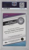 Scoot Henderson from the 2023-24 Topps Chrome set featuring a Purple Geometric Refractor parallel graded by PSA and given an overall grade of 10.