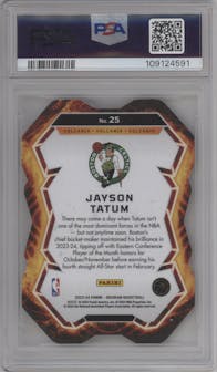 Jayson Tatum from the 2023-24 Panini Obsidian set graded by PSA and given an overall grade of 10.