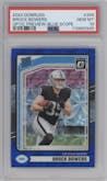 Brock Bowers from the 2024 Donruss set featuring a Blue Scope parallel graded by PSA and given an overall grade of 10.