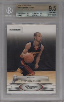 Stephen Curry from the 2009-10 Panini Prestige set graded by Beckett and given an overall grade of 9.5.
