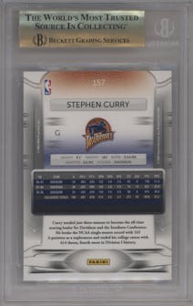 Stephen Curry from the 2009-10 Panini Prestige set graded by Beckett and given an overall grade of 9.5.