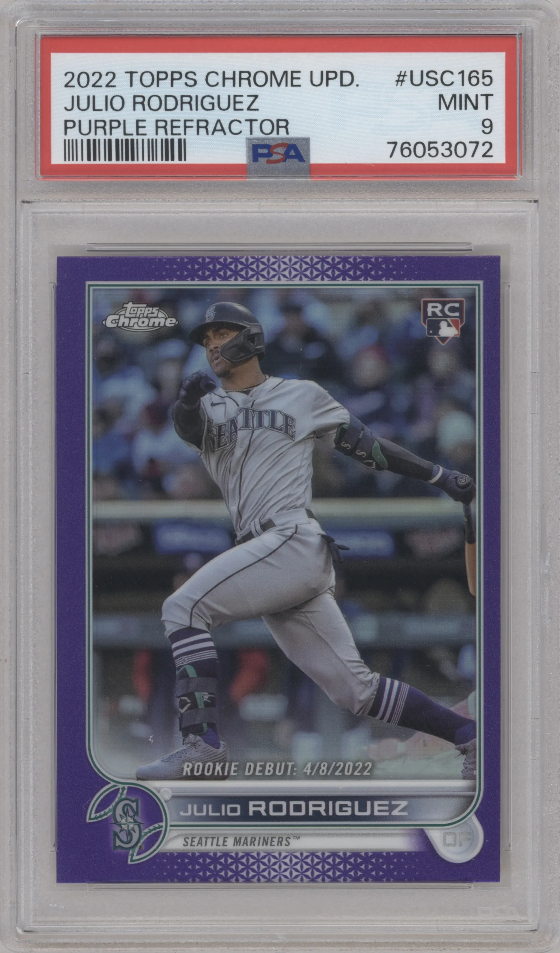 2022 Topps Chrome Update Julio Rodriguez Purple Refractor PSA 9
