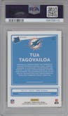 Tua Tagovailoa from the 2020 Panini Donruss Optic set featuring a Holo parallel graded by PSA and given an overall grade of 10.