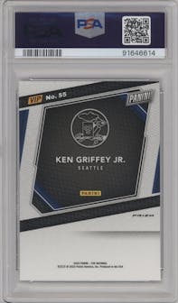 Ken Griffey Jr. from the 2023 Panini The National VIP set featuring a Prizm parallel graded by PSA and given an overall grade of 10.
