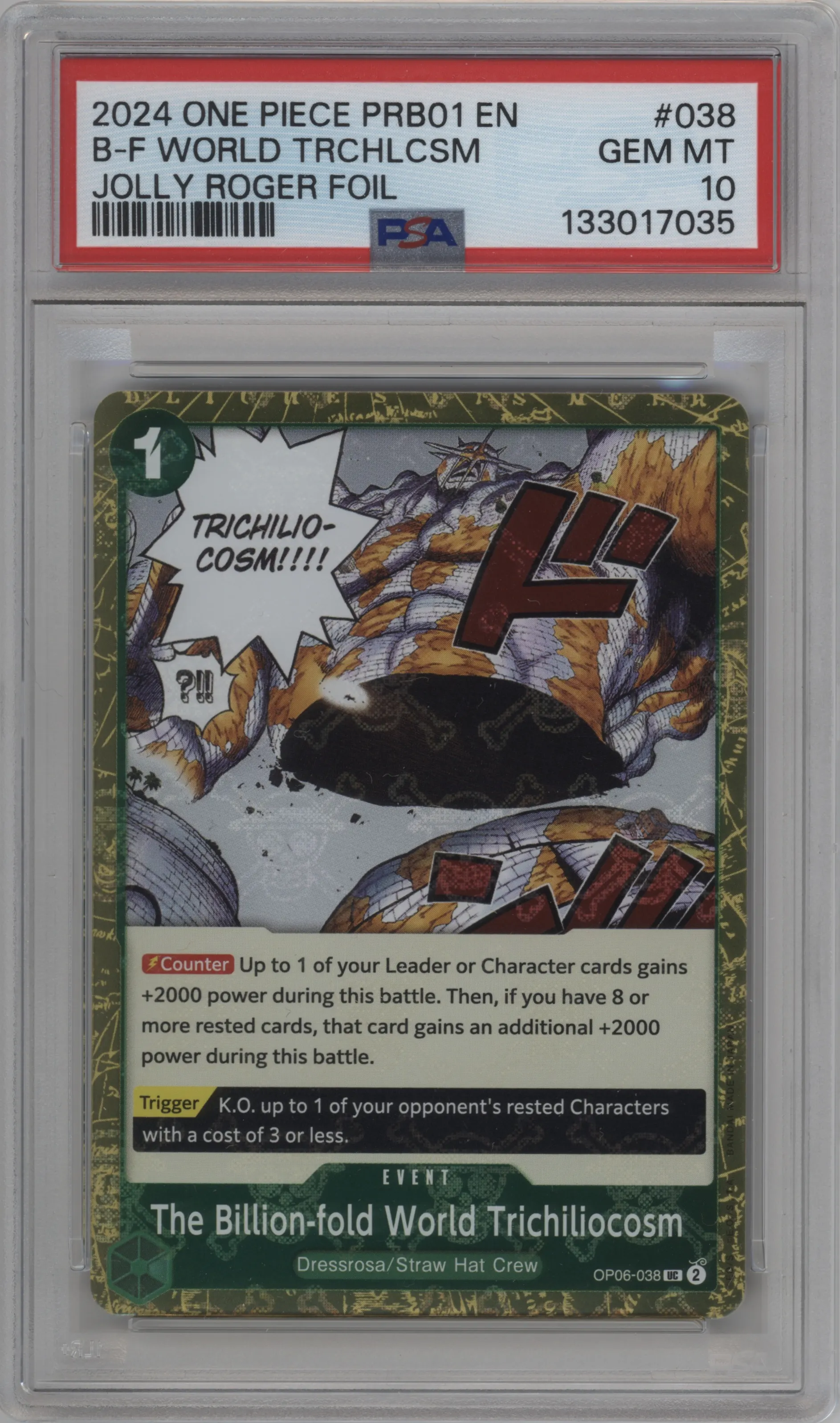 2024 One Piece Card The Best The Billion-fold World Trichiliocosm Jolly Roger Foil PSA 10