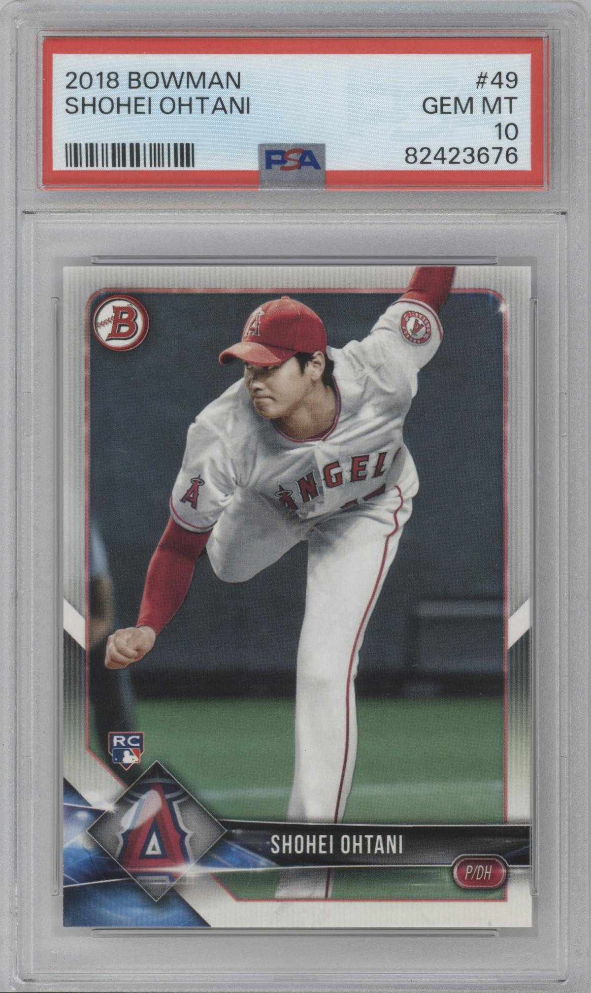 Shohei Ohtani from the 2018 Bowman set graded by PSA and given an overall grade of 10.