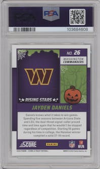 Jayden Daniels from the 2024 Score-a-Treat set featuring a Bats parallel graded by PSA and given an overall grade of 9.