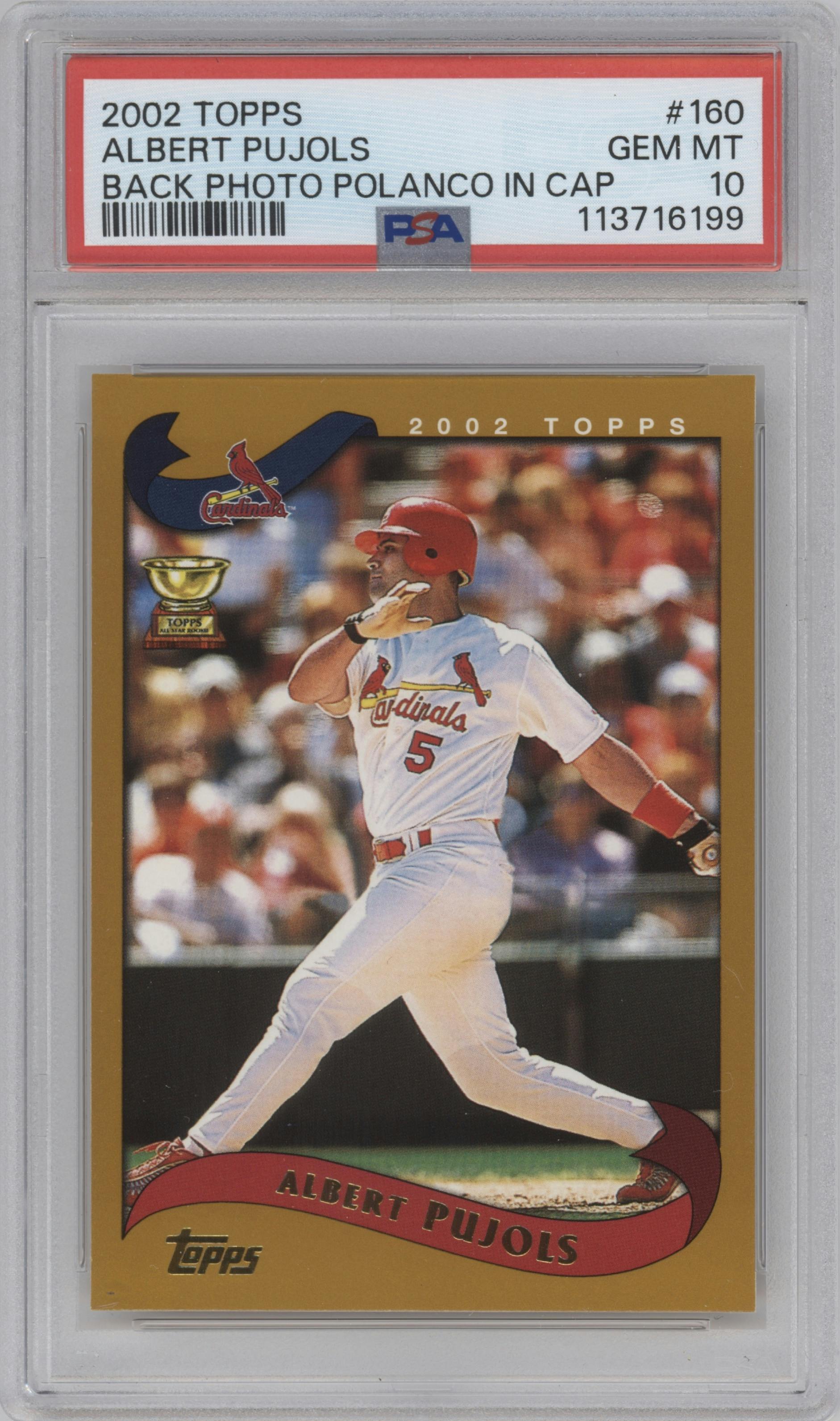 Albert Pujols  from the 2002 Topps set featuring a Variation parallel graded by PSA and given an overall grade of 10.