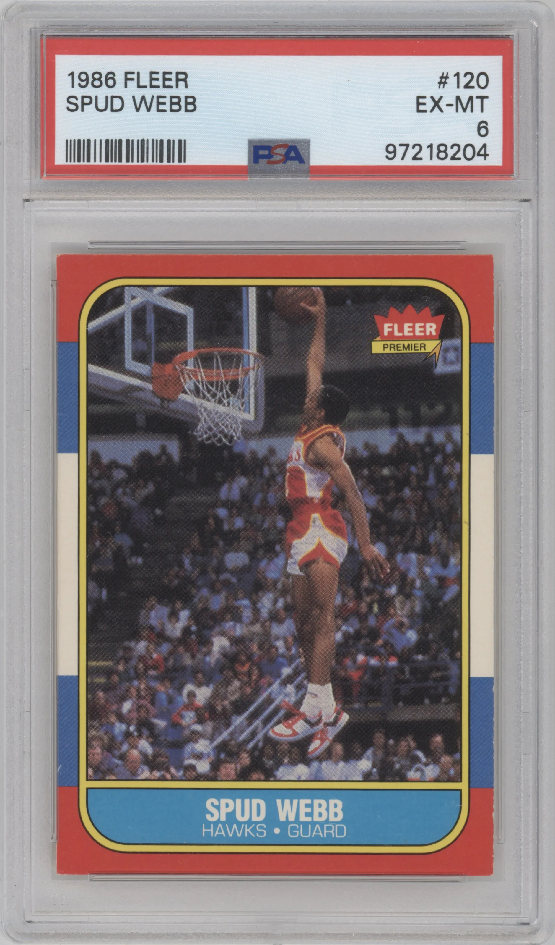 Spud Webb from the 1986-87 Fleer set graded by PSA and given an overall grade of 6.