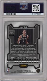 Victor Wembanyama from the 2023-24 Panini Prizm set graded by PSA and given an overall grade of 10.