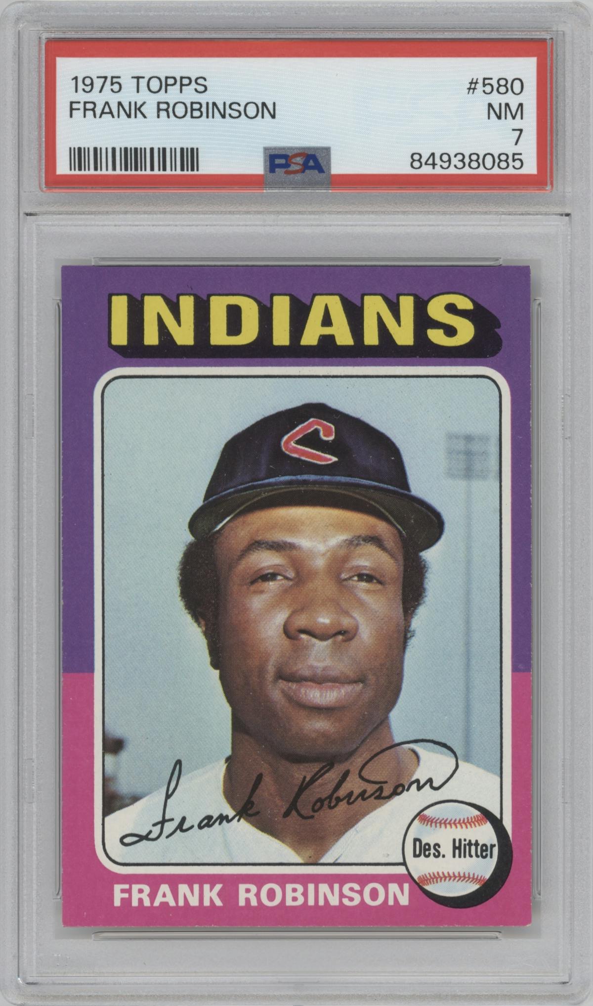 Frank Robinson from the 1975 Topps set graded by PSA and given an overall grade of 7.