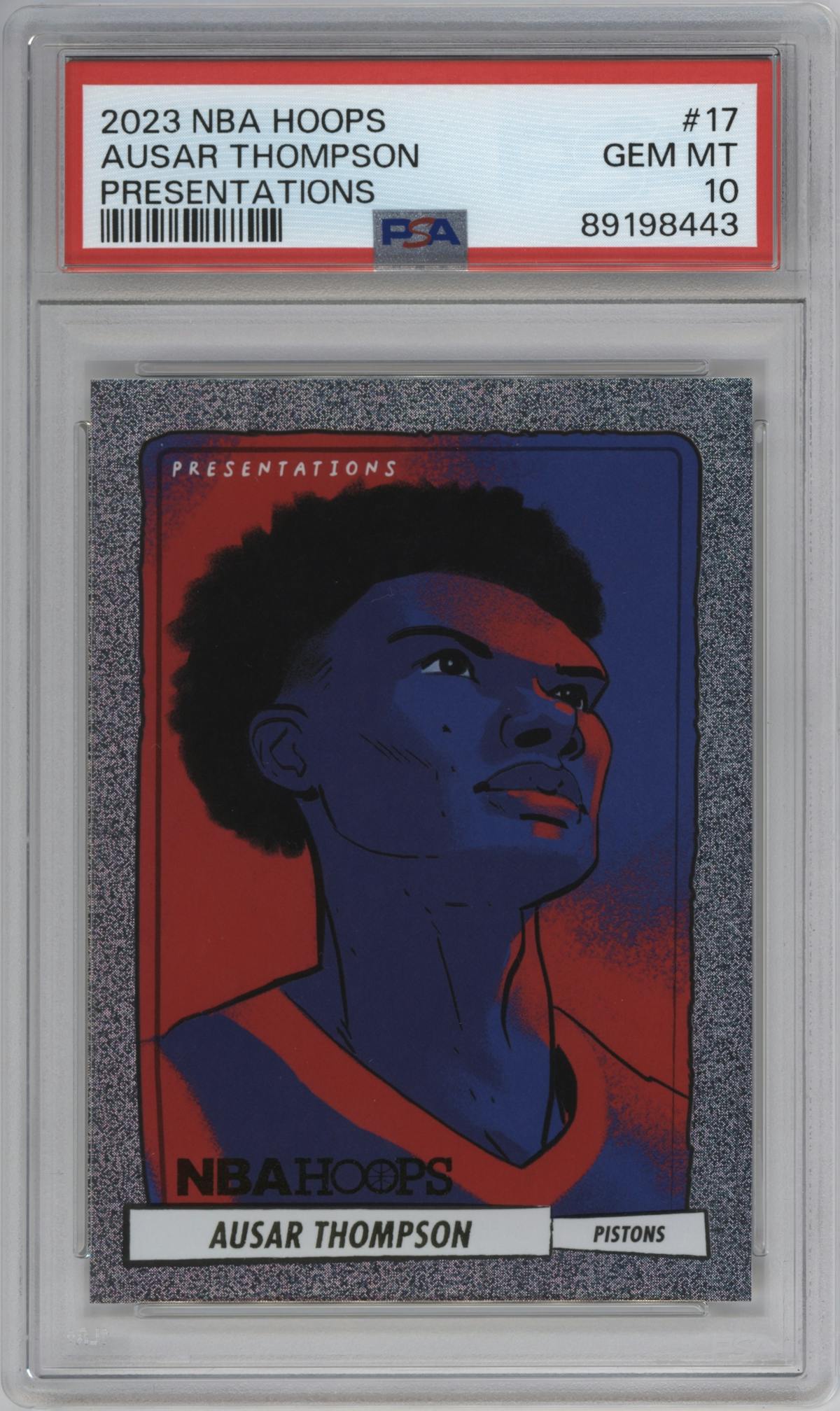 Ausar Thompson from the 2023-24 Panini NBA Hoops set graded by PSA and given an overall grade of 10.