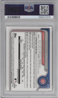 Fernando Cruz from the 2024 Bowman Chrome set featuring a Yellow Refractor parallel graded by PSA and given an overall grade of 9.