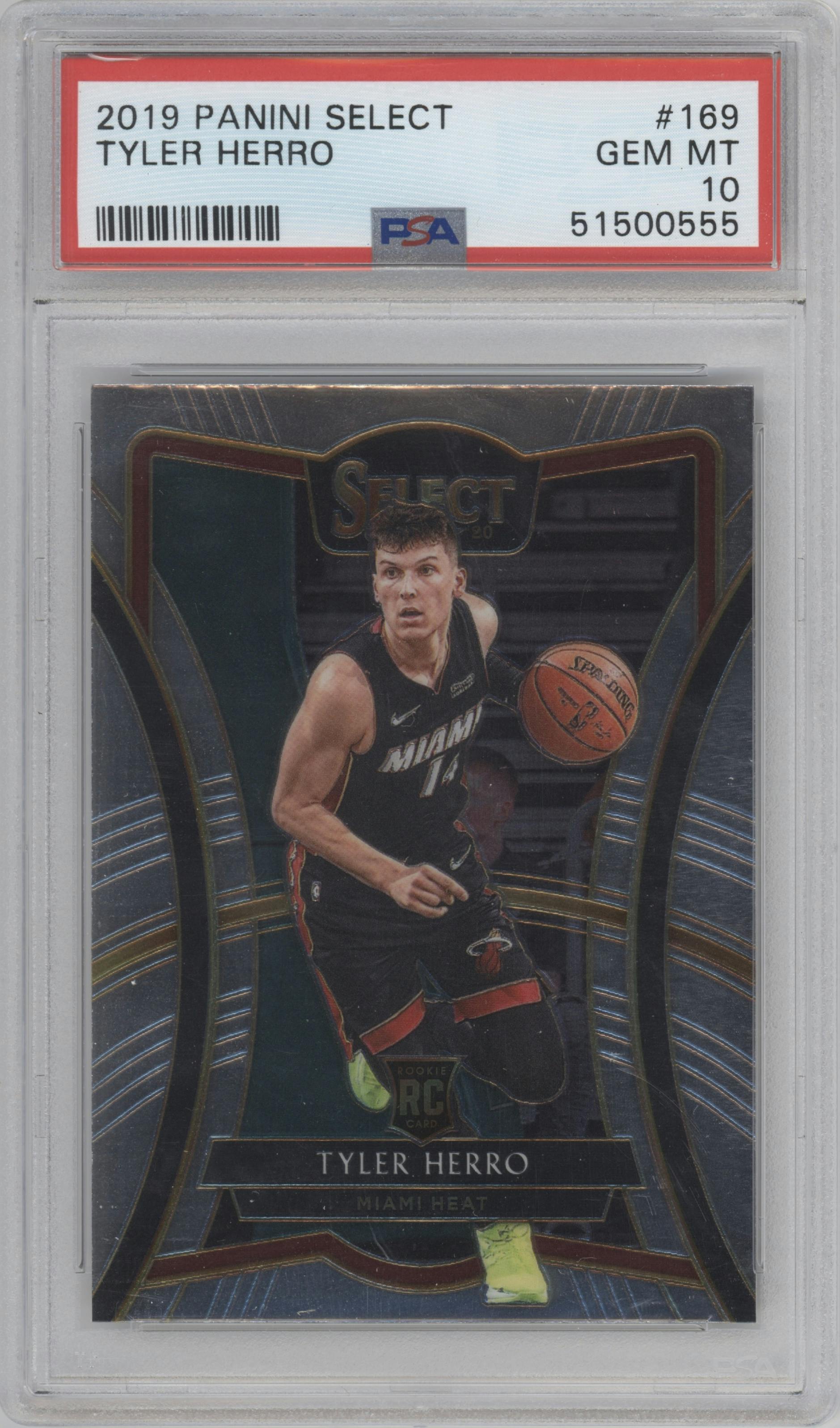 Tyler Herro from the 2019-20 Panini Select set graded by PSA and given an overall grade of 10.
