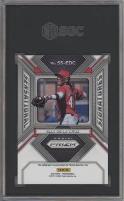 Elly De La Cruz from the 2024 Panini Prizm set graded by SGC and given an overall grade of 10.