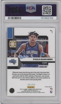 Paolo Banchero from the 2022-23 Panini Donruss Optic  set featuring a Red & Gold Wave parallel graded by PSA and given an overall grade of 10.
