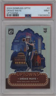 Drake Maye from the 2024 Donruss Optic set graded by PSA and given an overall grade of 9.