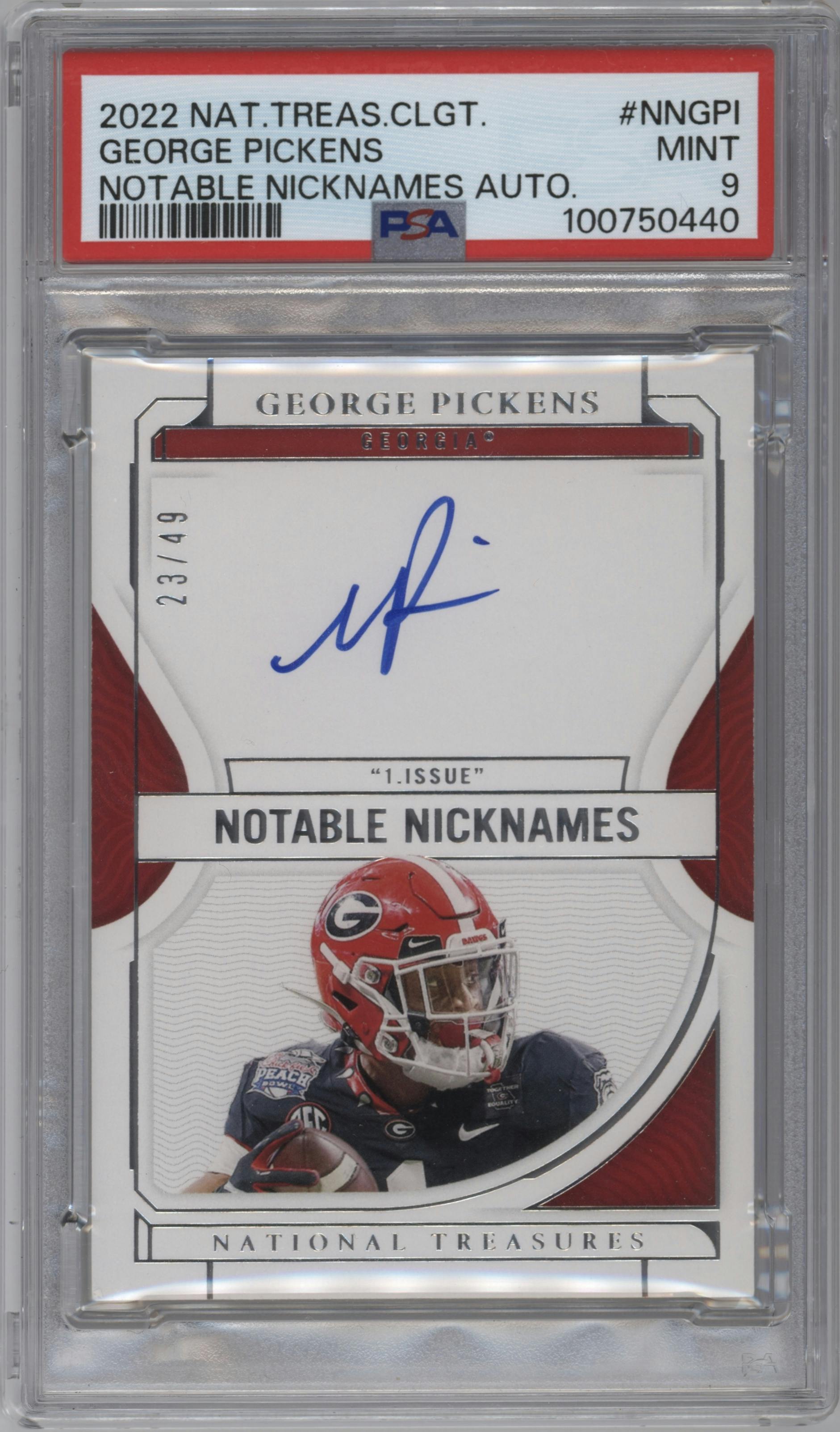 George Pickens from the 2022 Panini National Treasures Collegiate set graded by PSA and given an overall grade of 9.