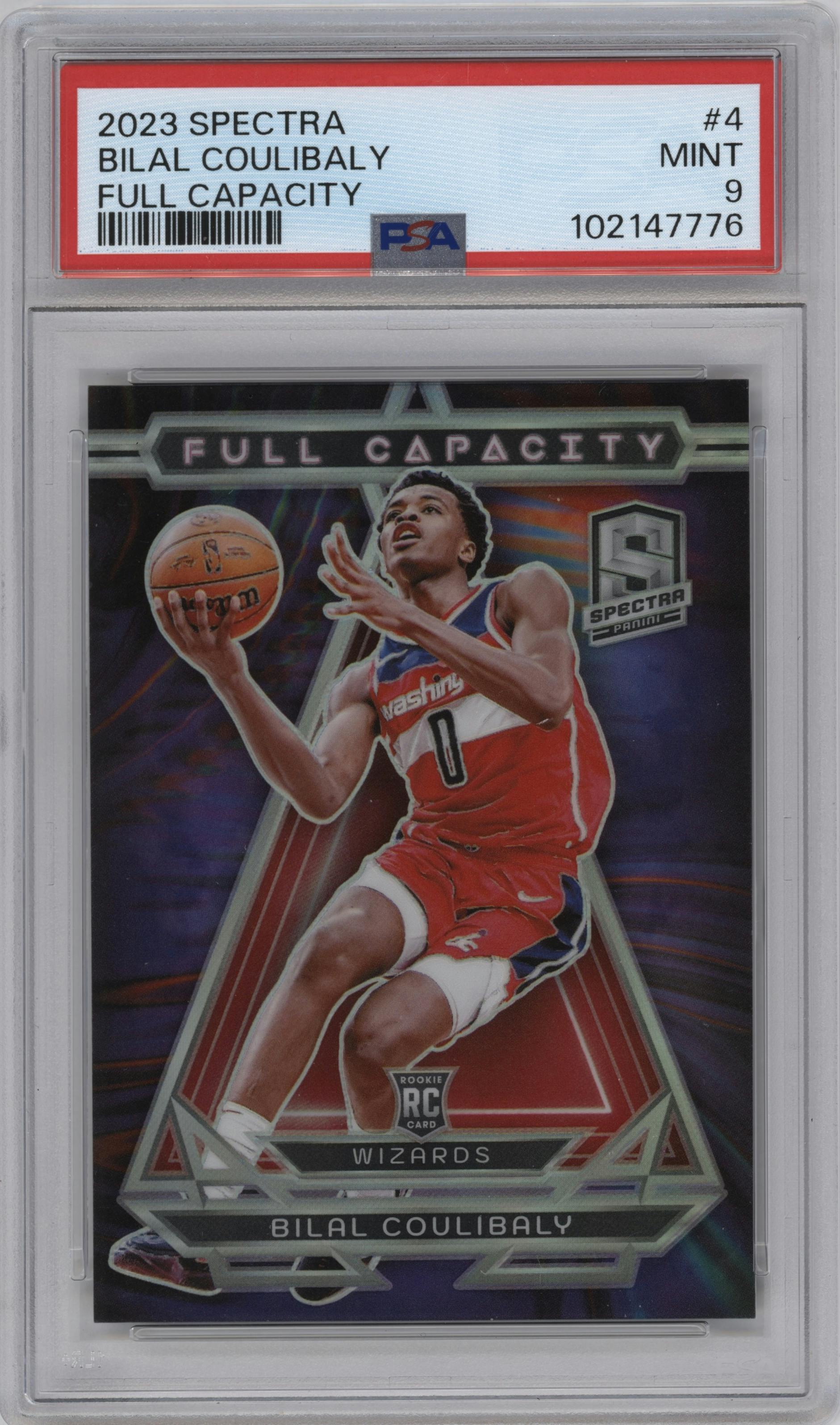 Bilal Coulibaly from the 2023-24 Panini Spectra set graded by PSA and given an overall grade of 9.