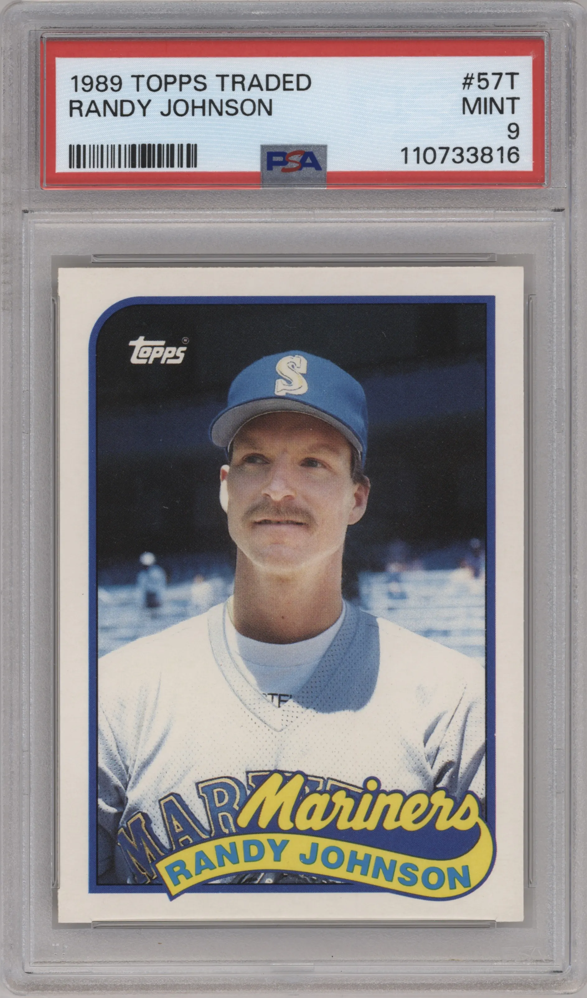Randy Johnson from the 1989 Topps Traded set graded by PSA and given an overall grade of 9.
