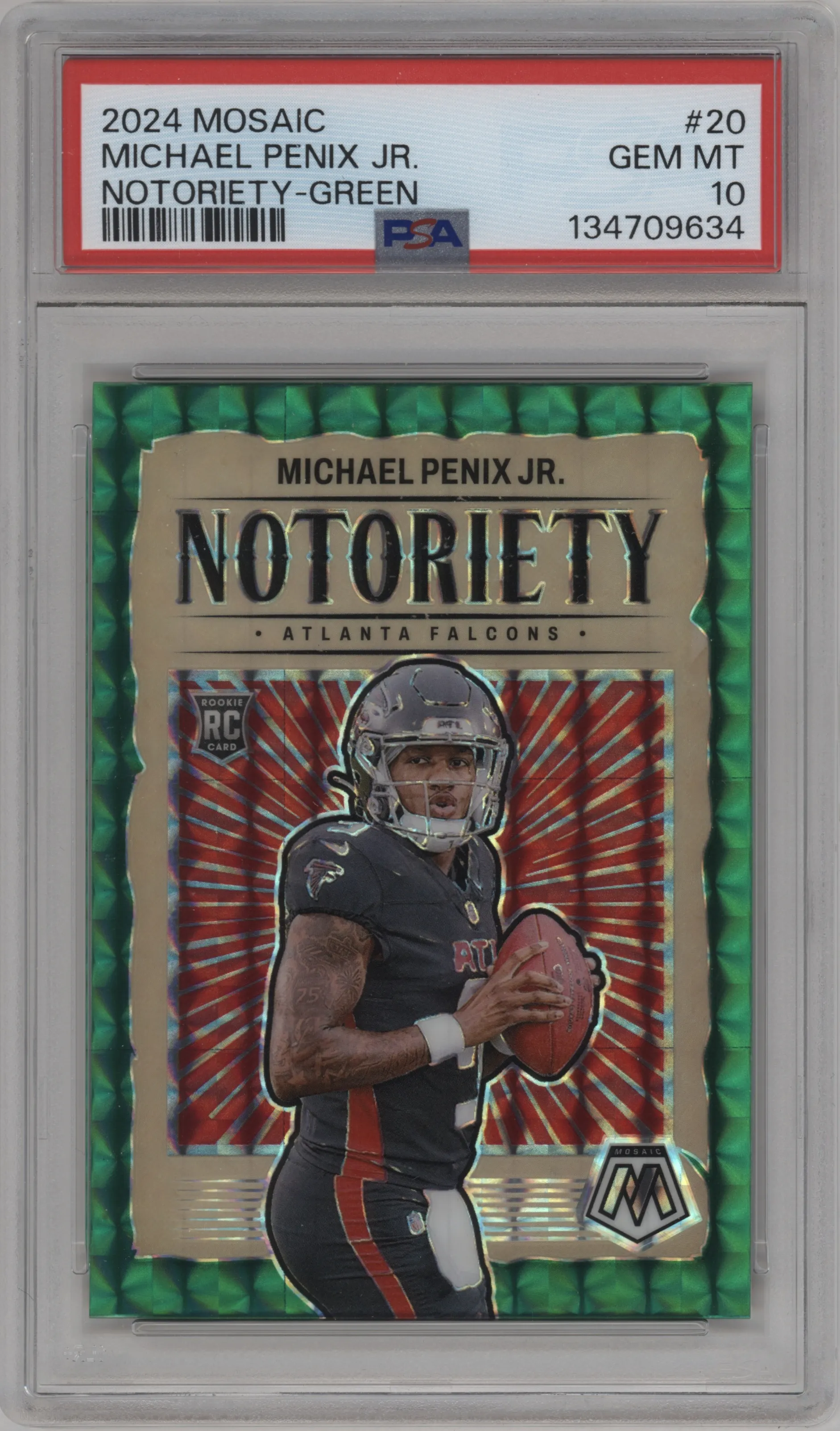 2024 Panini Mosaic Notoriety Michael Penix Jr. Green Mosaic #20 PSA 10