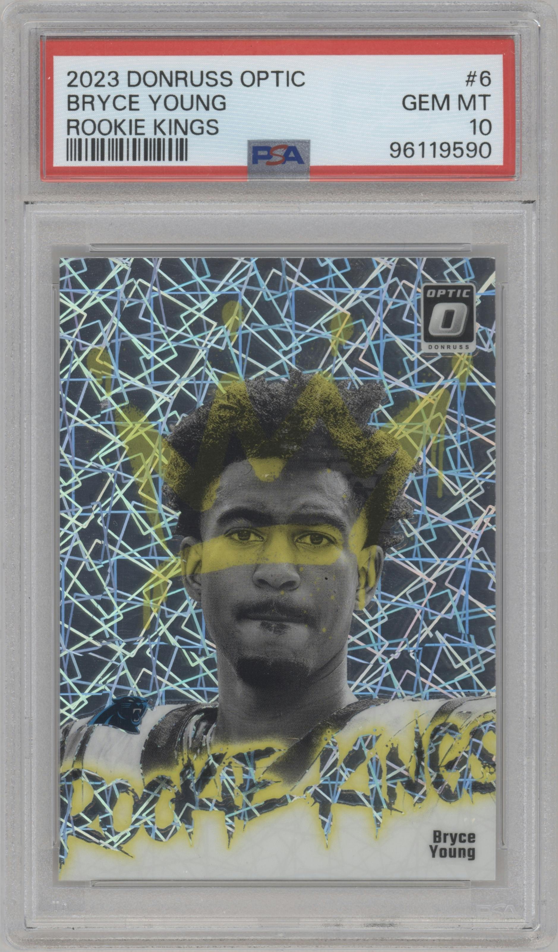 Bryce Young from the 2023 Donruss Optic set graded by PSA and given an overall grade of 10.