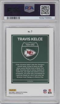 Travis Kelce from the 2023 Donruss Optic set graded by PSA and given an overall grade of 10.