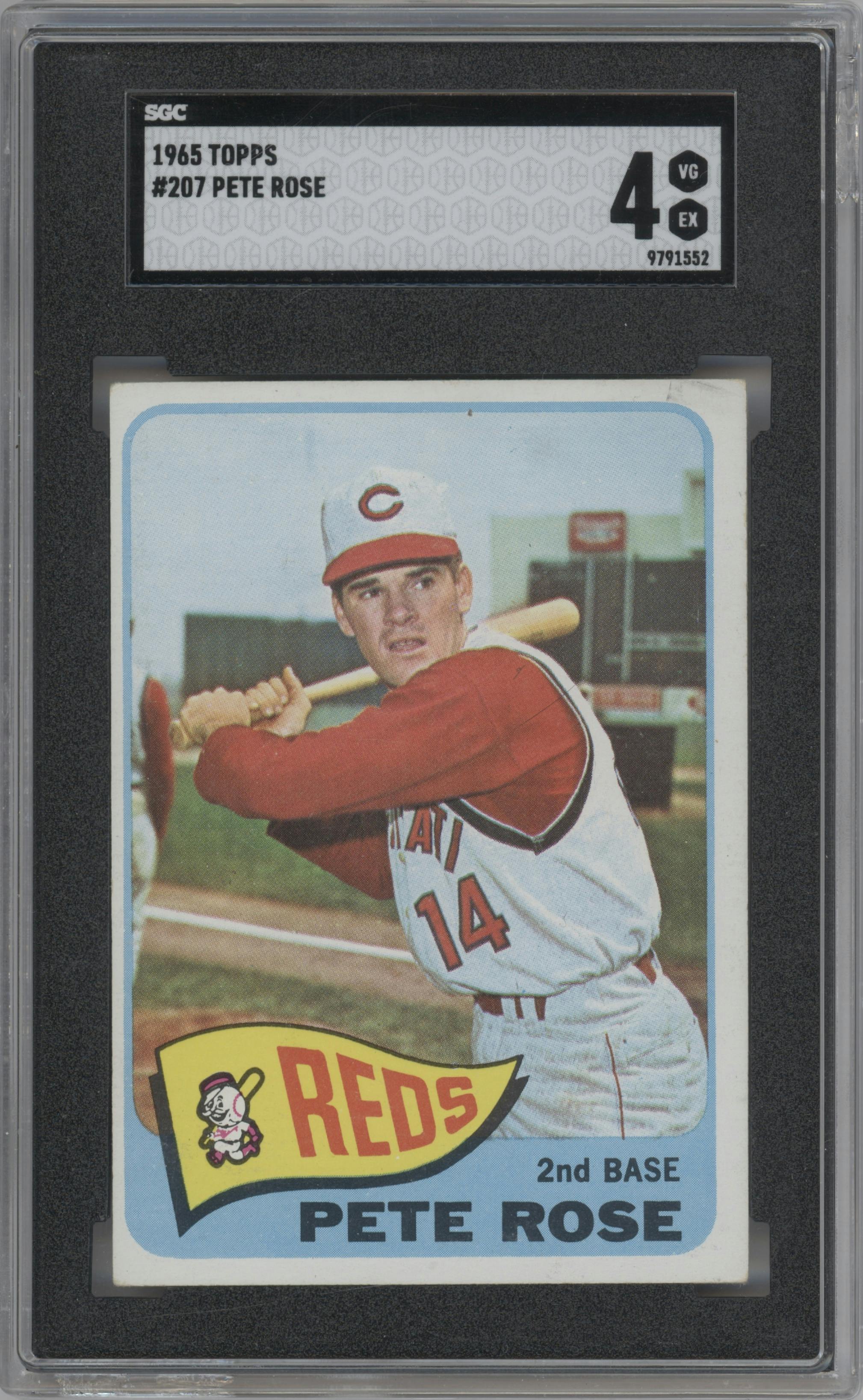 Pete Rose from the 1965 Topps set graded by SGC and given an overall grade of 4.