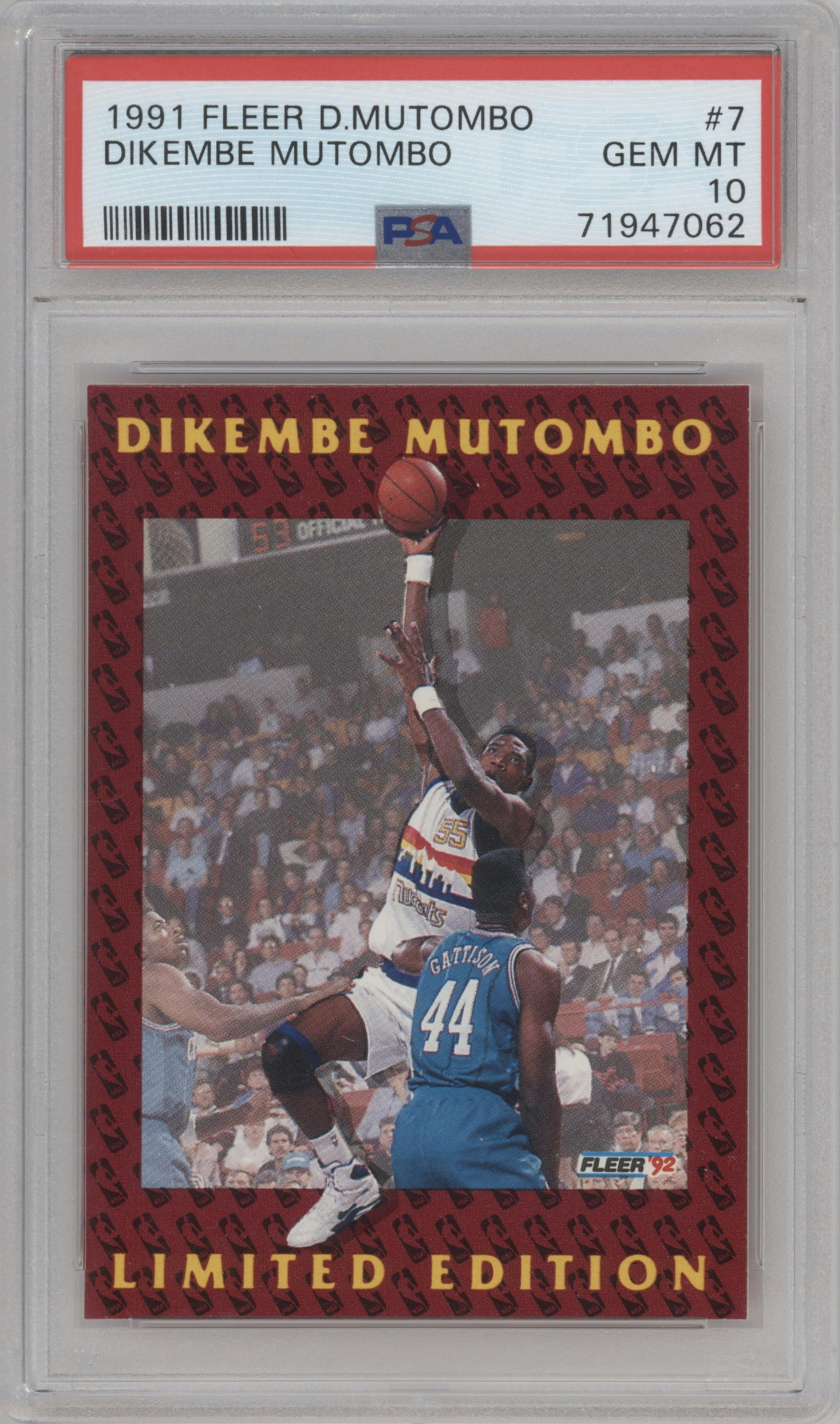 Dikembe Mutombo from the 1991-92 Fleer set graded by PSA and given an overall grade of 10.