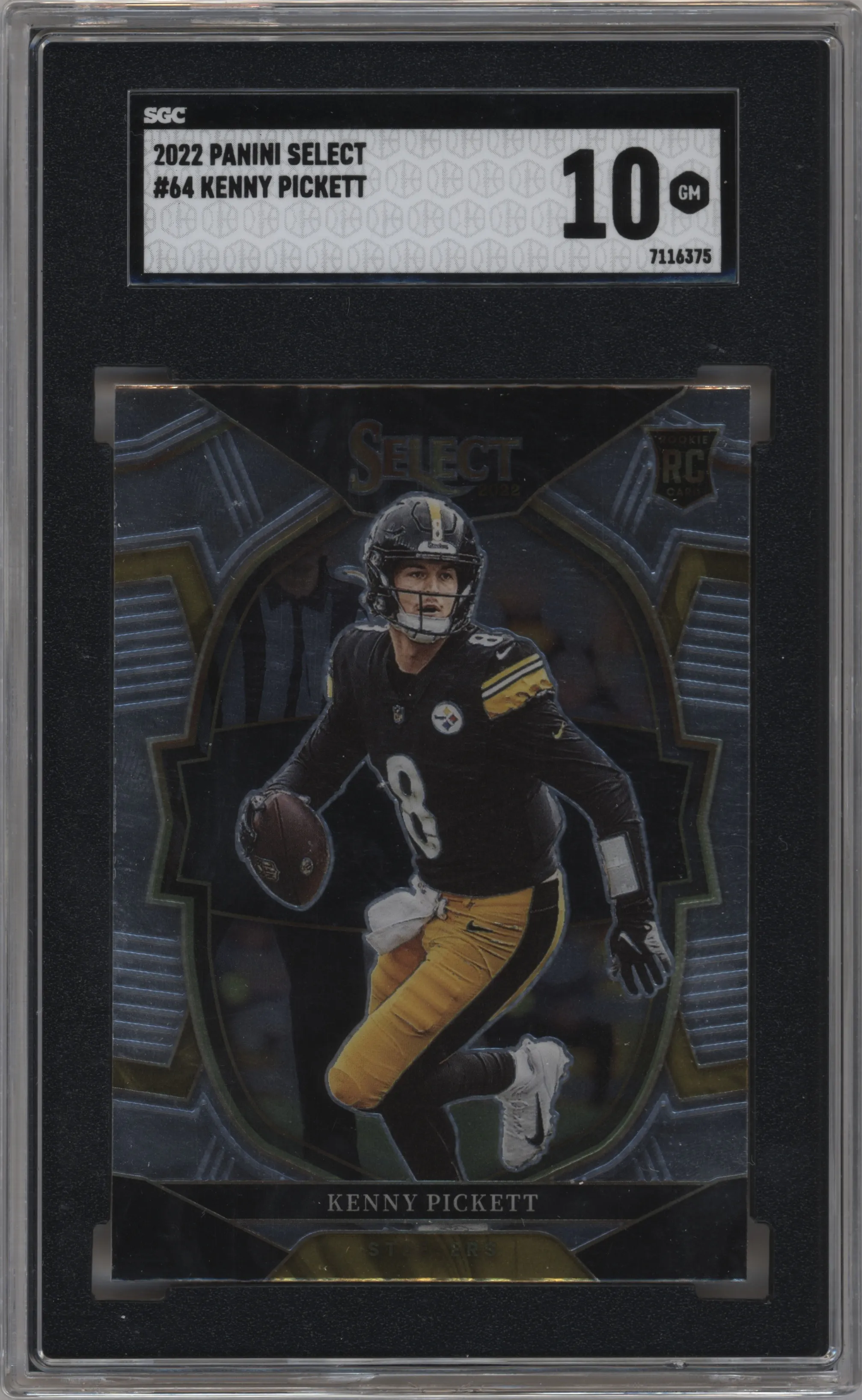 Kenny Pickett from the 2022 Panini Select set graded by SGC and given an overall grade of 10.
