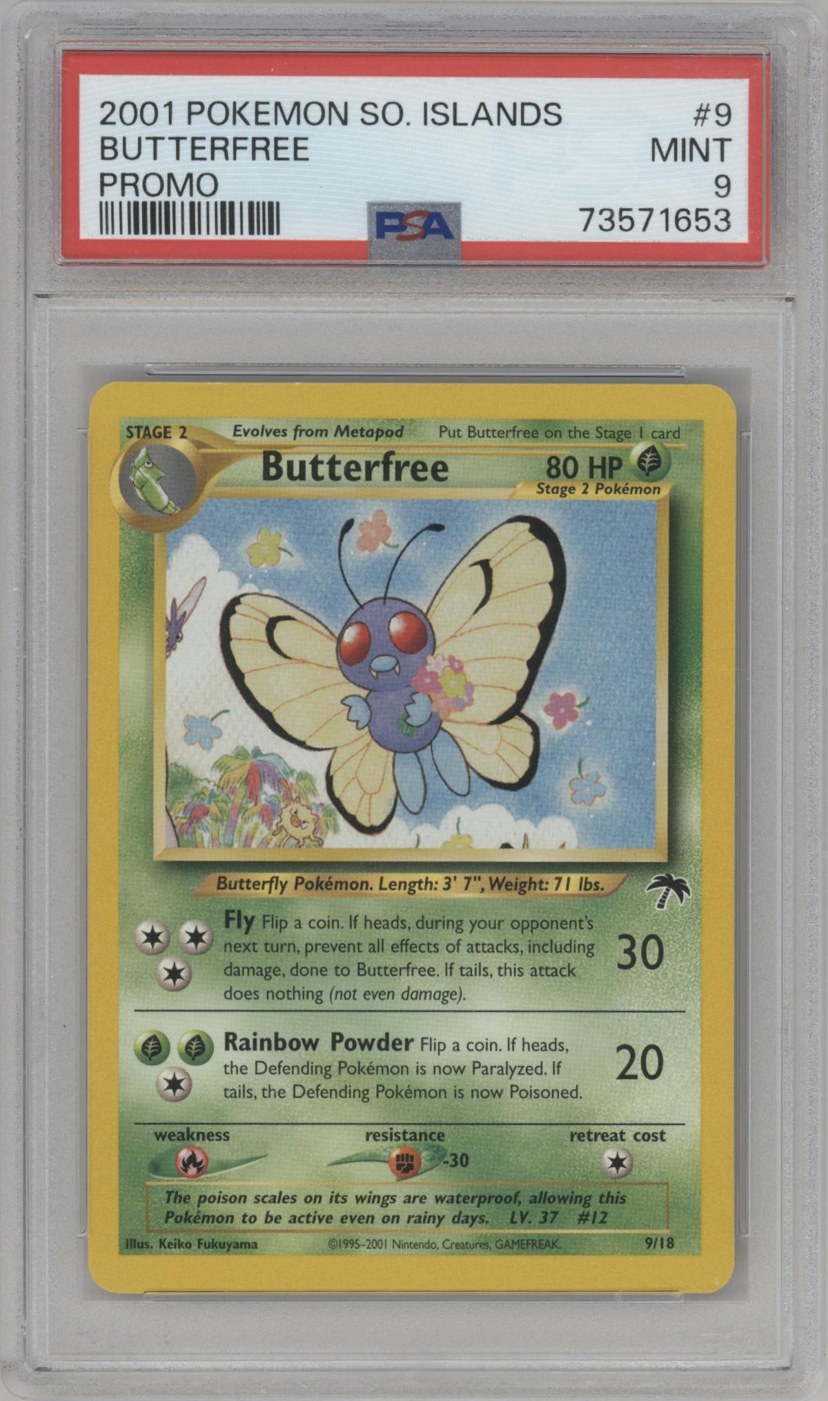 Butterfree from the 2001 Pokemon Neo Genesis set graded by PSA and given an overall grade of 9.