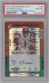 Ja'Marr Chase from the 2021 Panini Contenders Optic set featuring a Green Pulsar parallel graded by PSA and given an overall grade of 10.