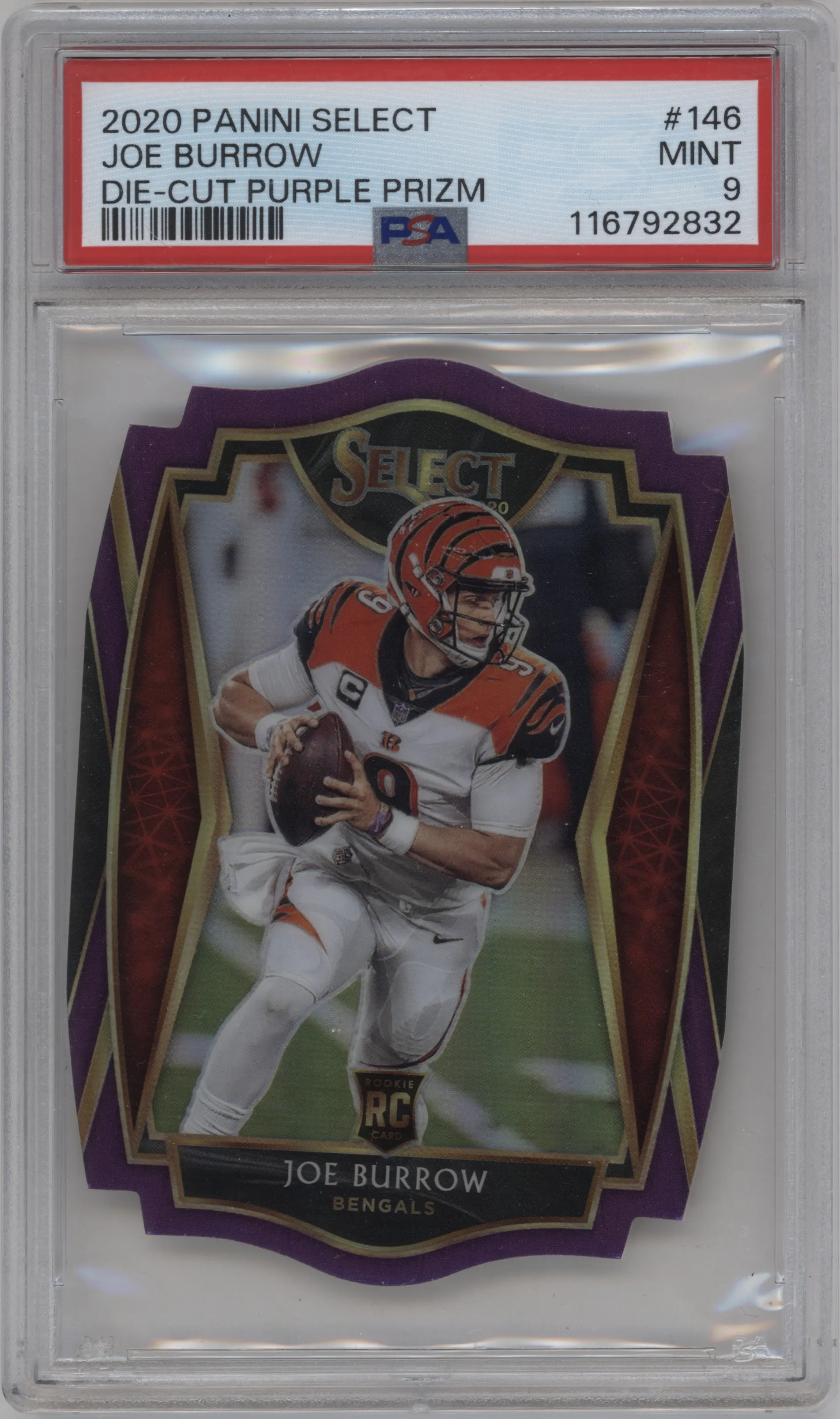 2020 Panini Select Pre.Lvl. Joe Burrow Die-Cut Purple #146 PSA 9